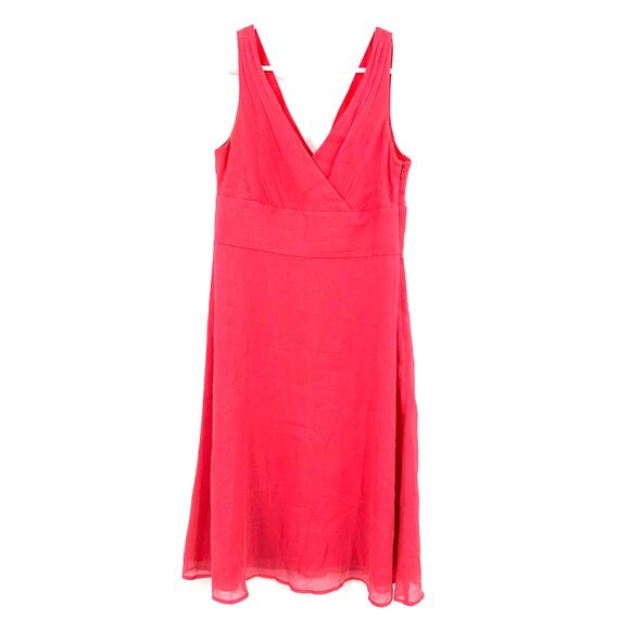 J Crew Sz 6 Petite Dress Pink 100% Silk Sleeveless V Neck Crossover A‎ Line Midi - Picture 1 of 5